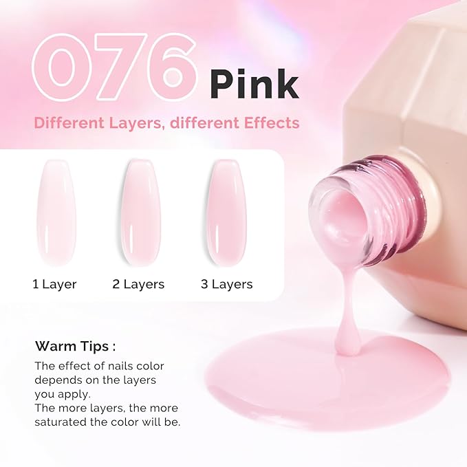 MelodySusie Builder Nail Base Gel Pink Builder Gel for Nails Thickening, Soak Off UV Gel,Extension Gel Rhinestone Nail Glue Gel in a Bottle for Nail Art Design Gift for Women-76