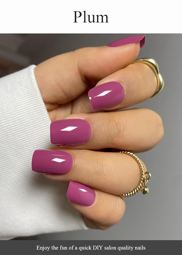 Semi Cured Gel Nail Strips (Plum), Purple Red, 20 Pcs Gel Nail Wraps, Stickers, UV Light Required, Salon Quality, Long Lasting