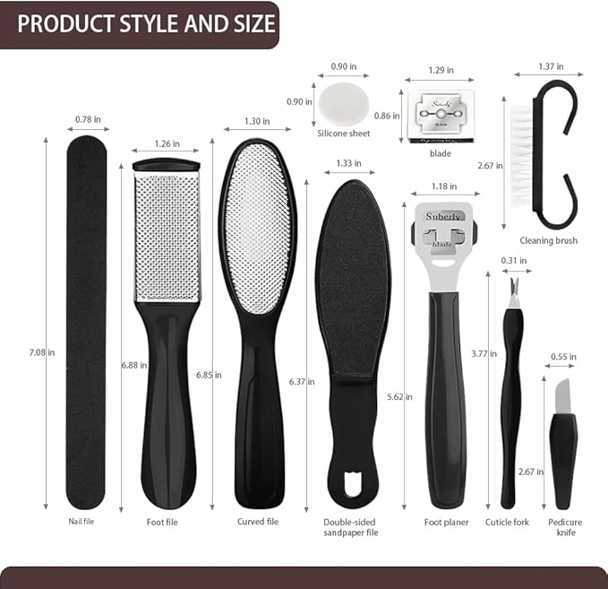 Professional Pedicure Tools Set, 10 in 1 Stainless Steel Pedicure Foot Supplies Set, Foot Files Kit, Callus Remover, Pedicure Tools for Feet Spa