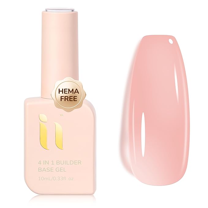 Rubber Builder Base Gel, Hema Free TPO Free Strengthening Gel for Nails Nude Pink 10ml, LED UV Curing Needed, Salon Nail at Home Manicure