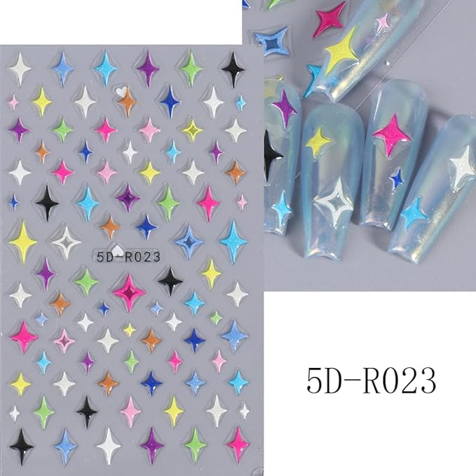 5D Embossed Star Nail Art Stickers Star Nail Decals Self-Adhesive Pegatinas Uñas Colorful Nail Supplies Heart Nail Stickers for Women Girls Manicure 4Sheets…