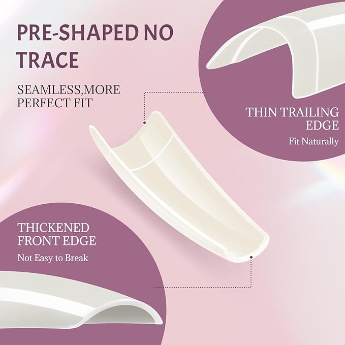 Ranrose 504PCS Fake Nails, French Tip Soft Gel Nail Tips 12 Sizes Acrylic Nail Kit Half Cover False Nails Manicure with Box for Nail Extensions Art White Press on Nails DIY Beginners