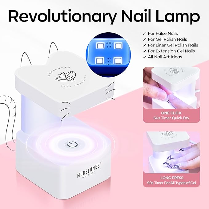modelones X Nail Gel Kit Short Oval Round, Upgrade 510Pcs Fake Nails 15Sizes, 9-in-One Glue Prep Dehydrator & Mini U V Light Clipper, Pre-shaped Half Matte Press on Oval Tips for Extension DIY Salon