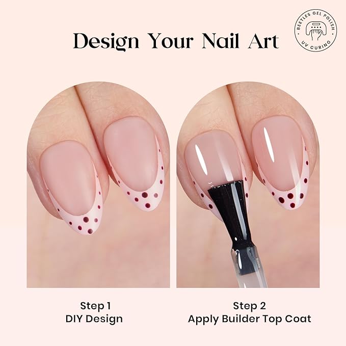 Beetles Press On Nails Kit - Cocoa Mousse French | 7 Colors Short Almond French Tip Press On Nails | 224Pcs 16 Sizes All-in-One Kit With Nail Glue,Remover,Builder Top Coat,Nail Lamp