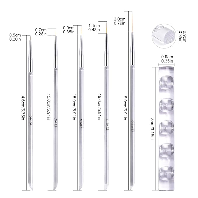 Nail Art Liner Brushes with Nail Brush Holder 5Pcs Striping Brushes Gel Polish Painting Art Design Pen Set for Fine Drawing (White)
