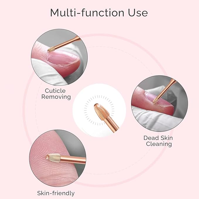 MelodySusie Cuticle Clean Nail Drill Bit 3/32'', Professional Safety Carbide Under Nail Cleaner Nail Bit for Cuticle Dead Skin Nail Prepare, Two Way Rotate, Nail Salon Supply(Rose Gold, Medium)