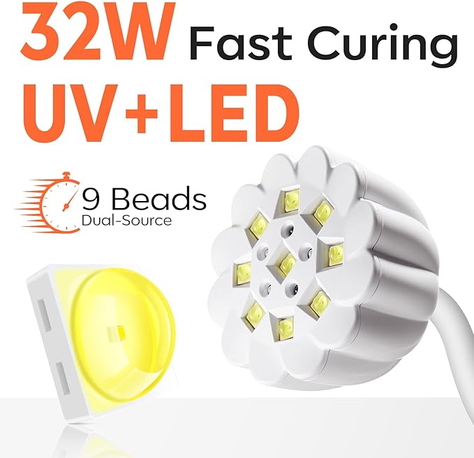 modelones Cordless UV Nail Lamp, Mini LED UV Light for Gel Polish Fake Nails Fast Curing Portable Gooseneck Lamp Nail Dryer Home DIY Manicure Kit 32W & 2000mAh 4 Timers