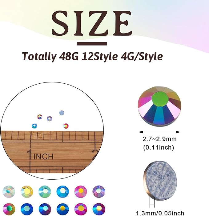 Craftdady Hotfix Nail Rhinestones 7680Pcs Flat Back Glass Nail Charms Small Crystals Nail Gems Bulk for Nail Decorations Wedding Makeup Scrapbook,12 Colors