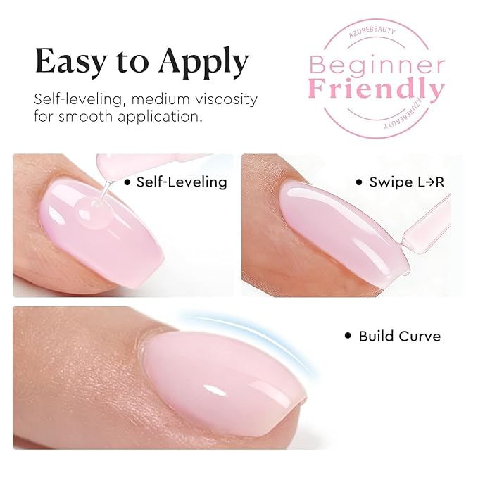 AZUREBEAUTY 15ml Rubber Base Builder Gel Polish for Nails, Nude Pink Rubber Base Coat, Self-Leveling Apex Building Nail Strengthener, Long Lasting Soak Off UV LED for Thin Weak Brittle Nails