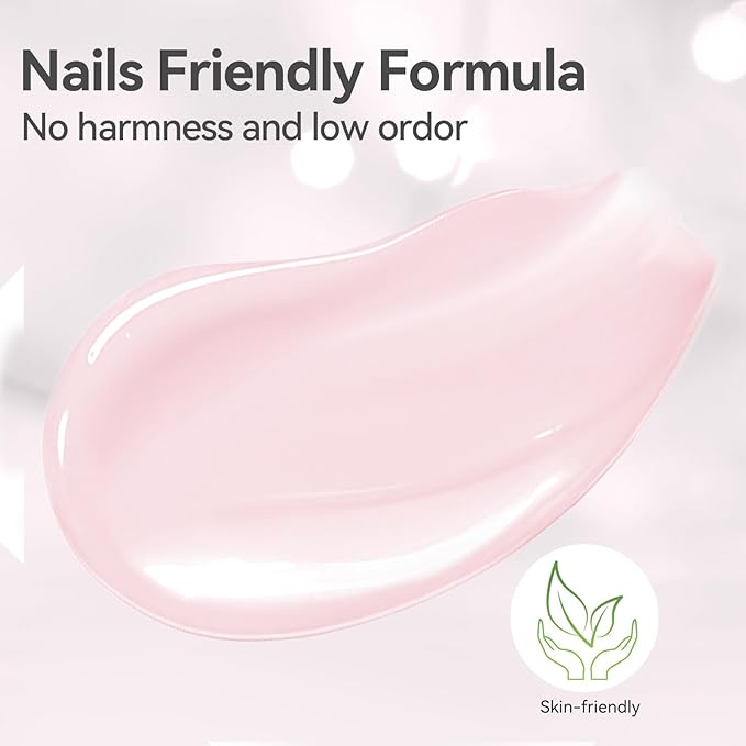 BORN PRETTY Builder Gel for Nails, 8-in-1 Extension Gel Strengthener Gel Hard Builder Nail Gel Base Top Gel, Sheer Pink Gel Builder Rhinestone Nail Glue Gel in A Bottle Nails 15ML