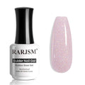 RARJSM Glitter Rubber Base Gel Nail Polish Nude Gray Purple Pink Rubber Base Rainbow Iridescent Shimmer Brush on Extend Builder Hard Gel Soak Off Curing Requires 15ml Salon Home French Manicure