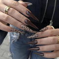 MISUD Press on Nails - Long Stiletto Fake Nails with Brown Leopard, Acrylic Bling Glitter Design 24 pcs