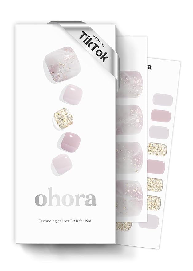 ohora Semi Cured Gel Pedi Strips (P Kagerou) - Purple, Works with Any UV/LED Lamps, Salon-Quality, Long Lasting, Easy to Apply & Remove - Includes 2 Prep Pads, Nail File & Wooden Stick