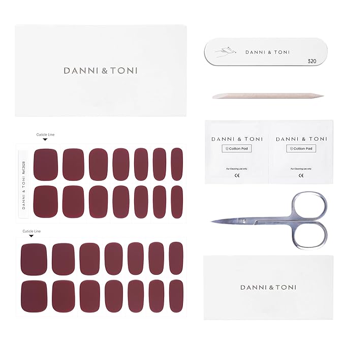 DANNI & TONI Semi Cured Gel Nail Strips Matte Red (Velvet Rouge) Solid Color Gel Nail Stickers Glaze 28 Stickers
