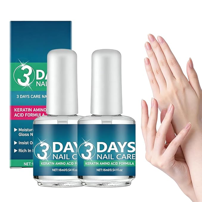 3 Days Nail Care Oil, 2026 New Keratin Nail Strengthener Polish, High-Gloss Quick-Dry Nourishing Nail Oil, Fast Strengthening and Hydrating for Dry, Weak and Fragile Nails (2 Pcs)