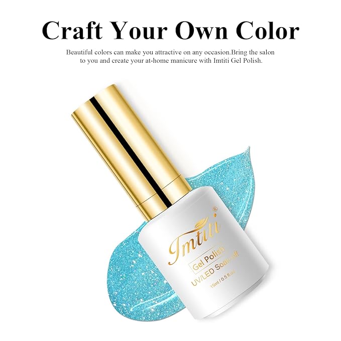 Imtiti Gel Polish, 1 Pc 0.5 Fl Oz Light Sky Blue Glitter Gel Polish, Soak Off LED U V Nail Gel Polish, DIY Nail Art Starter Manicure Salon Kit for Women Girls
