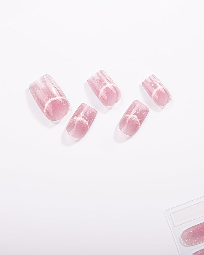 Cat Eye-Inspired 20pcs Semi Cured Gel Nail Strips - Salon-Grade DIY Wraps with Glaze Texture, Easy Application, UV Light Required for Stylish Nails