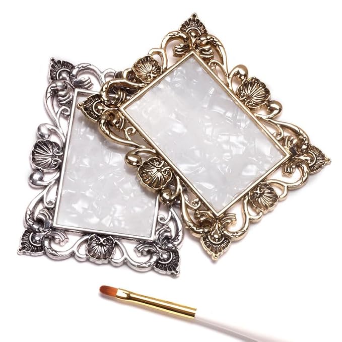 2 Pcs Nail Art Palette Nail Mixing Palette Polish Color Mixing Plate Golden Edge Nail Holder Display Board Cosmetic Mixing Tools (Gold)