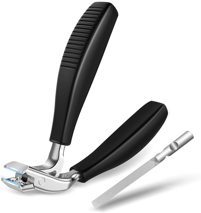 Large Toenail Clippers for Thick Nails for Seniors, Non-Slip Long Handled Angled Head Toe Nail Clippers with Catcher, Wide Jaw Opening Sharp Straight Edge Cutters, Fingernail Clippers for Men Women