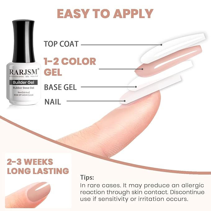 RARJSM Rubber Base Gel Nail Polish Nude Rose Natural Sheer Pink Jelly Color Extend Elastic Rubber Base Coat Gel Builder in a Bottle 15ml Soak Off Curing Requires Salon Home DIY Use French Manicure