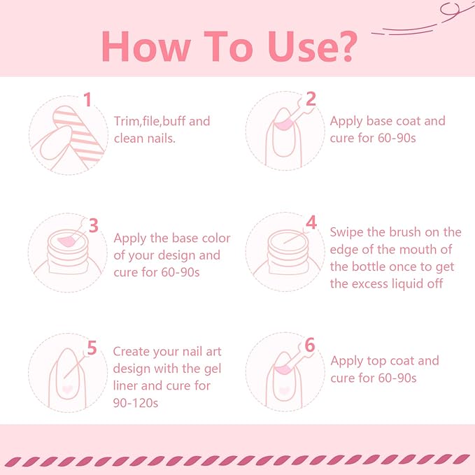 JODSONE Nail Art Gel Liner Set 10 Colors Pink Collection Gel Nail polish Need U V Lamp Cured at Home Salon Design Valentines Gifts for Women & Girls