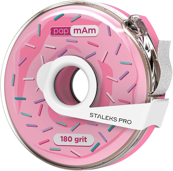 Staleks Pro Disposable White Abrasive Tape papmAm Expert – 180 Grit – 7m Roll in Plastic Case – Glueless Replaceable Abrasive – Professional Nail Shaping – Manicure & Pedicure