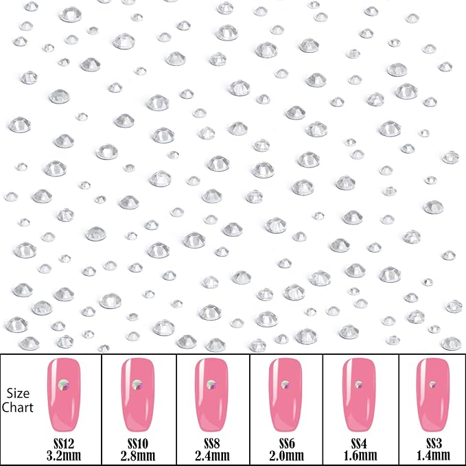 NCB Hotfix Iron on 8000pcs Crystal Rhinestones Round Gem for Crafts Decoration DIY Jewelry Making with a Picking Pen (Clear Crystal, 6Sizes SS3-SS12)