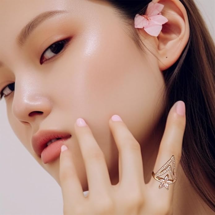 Jean Beau Finger Nail Ring for Women Teen Art Rhinestones Finger Tip Rings Gold Metal Nail Decoration Nail Protect Fashion Jewelry Gift