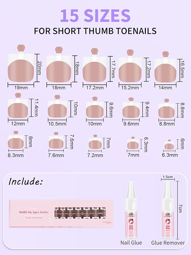 EBANKU Press On Toenails French Tips, 150 Pcs Deep Nude Toe Press On Nail Square Fake Toenail Full Cover Toe Nail Tips Artificial False Nail Tips with Glue for Women Girls Salon DIY