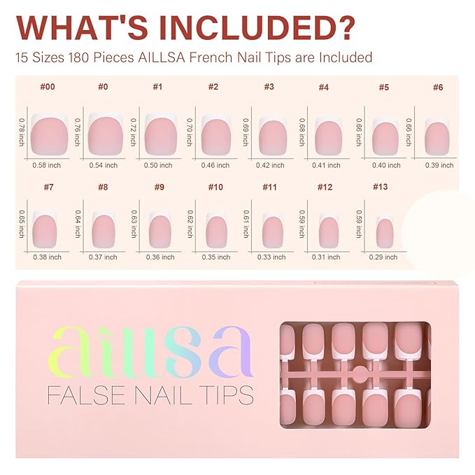 AILLSA Short Square Press On Nails, 192 Pcs Pink French Tip Press On Nails, French Gel Nail Tips, Pre-Applied Primer & Base Coat, No File Need DIY Manicure Fake Nails for Extension Gifts for Women
