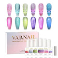 VARNAIL Crystal Cat Eye Gel Polish Set 6 Colors, 15ML Glitter Aurora Gel Polish with Magnet, Soak off UV Light Gel Nail Polish Set, Salon Quality Magnetic Gel Nail Polish