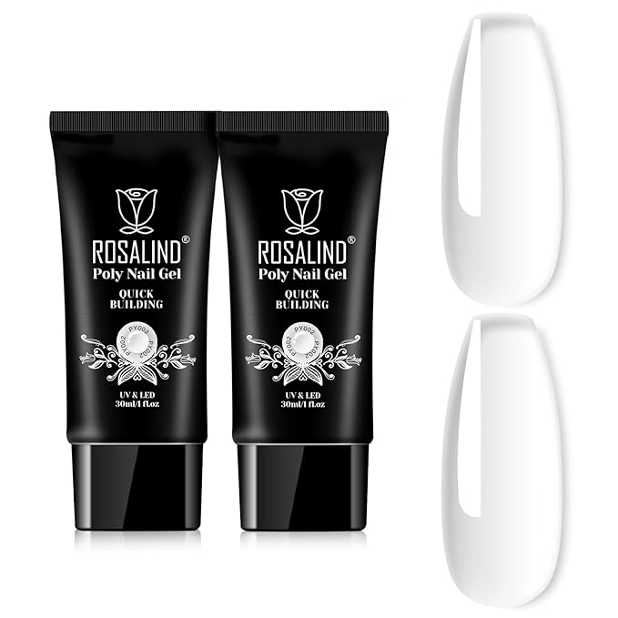 ROSALIND Clear Extension Gel, 2 PCS 1oz/30ml Clear Poly Nail Gel kit Builder Transparent, Nail Thickening Poly Tube Need UV Lamp
