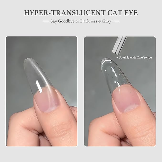 GAOY Jelly Silver Cat Eye Gel Nail Polish, 16ml Glitter Holographic Nail Polish with Magnet, Reflective Translucent UV Gel, 3143 Liquid Silver