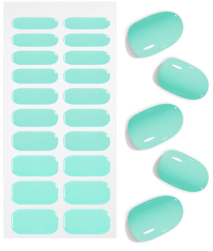 JMEOWIO Semi Cured Gel Nail Strips Green Gel Nail Stickers Nails Art Design Decoration Accessories