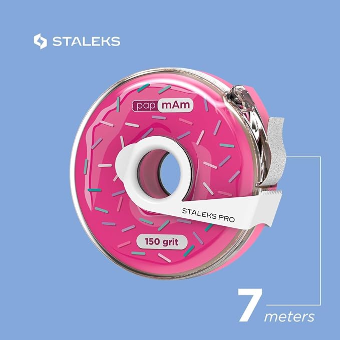 Staleks Pro Disposable White Abrasive Tape papmAm Expert – 150 Grit – 7m Roll in Plastic Case – Glueless Replaceable Abrasive – Professional Nail Filing – Manicure & Pedicure