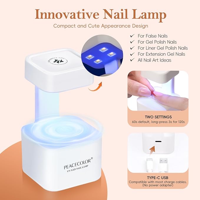 PEACECOLOR French Tip Press On Nails Kit - 150Pcs Long Almond 5 Colors Nail Tips Gel Nail Kit with U V Light Base & Top Coat Starter Kit Nail Glue Full Set Fake Nails DIY Gift for Women Girls Home