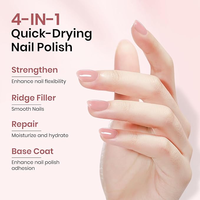 Quick Dry Regular Nude Nail Polish Non Gel, Help Nail Hardener, Strengthener, Strong and Growth, Repair for Thin and Damaged Nails Ridge Filler 0.54 fl.oz