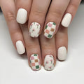 24Pcs Flower Press on Nails Short Square Fake Nails White False Nails Glossy Full Cover Nails Press Ons Summer Spring Glue on Nail DIY Acrylic Stick on Nail for Women Decorations Set