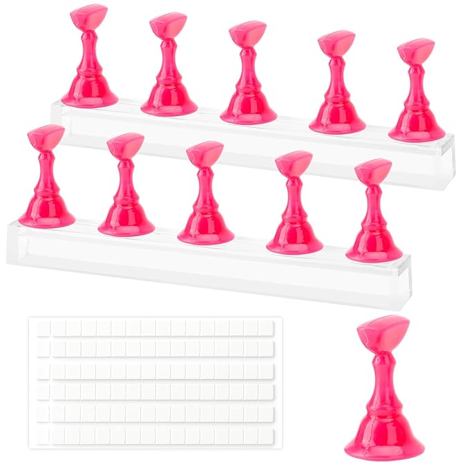 Nail Stand Nail Holder for Painting Nails 2 Sets Press on Nails Stand Display with 96 Pcs Reusable Adhesive Putty Clay Magnetic Acrylic Nailss Art Tools Accessories for DIY Salon Supplies Rose Pink
