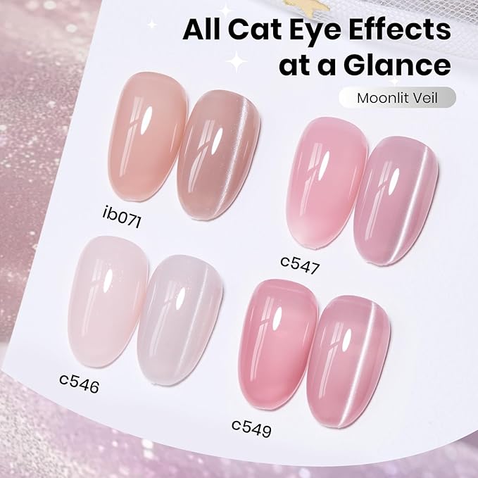Beetles Moonlit Veil Clear Cat Eye Gel Nail Polish - 15ML Glassy Silver Cat Eye Glitter Gel Polish with Magnet Soak Off UV Nail Art Salon DIY Manicure Gift for Women