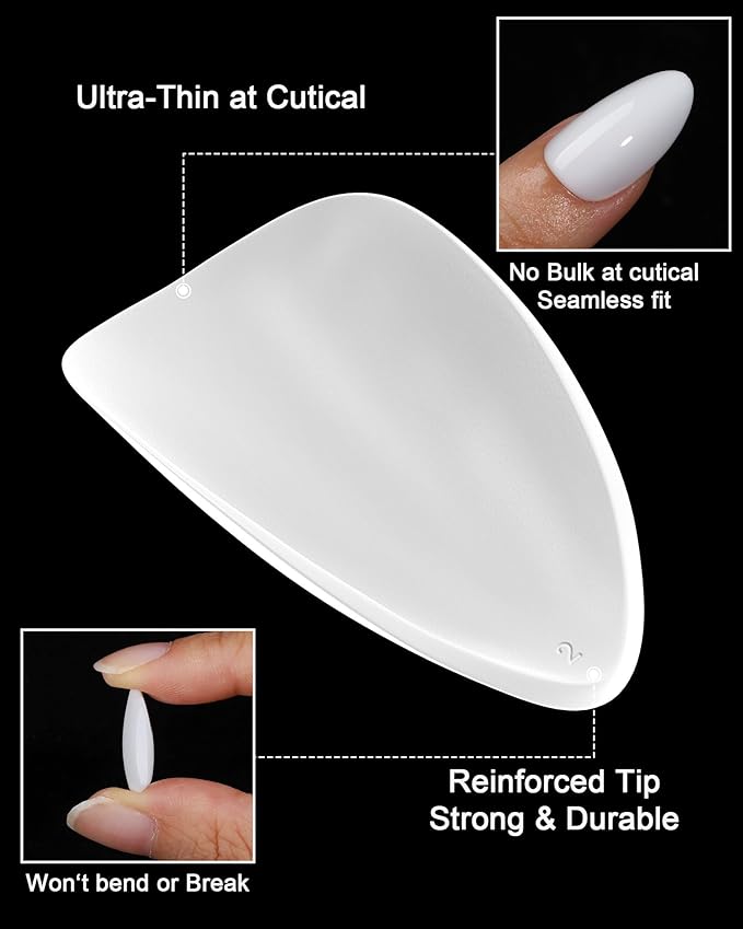 White Press on Almond Nails Short 16 Sizes Glossy Gel Fake Nails with Glue & Stick