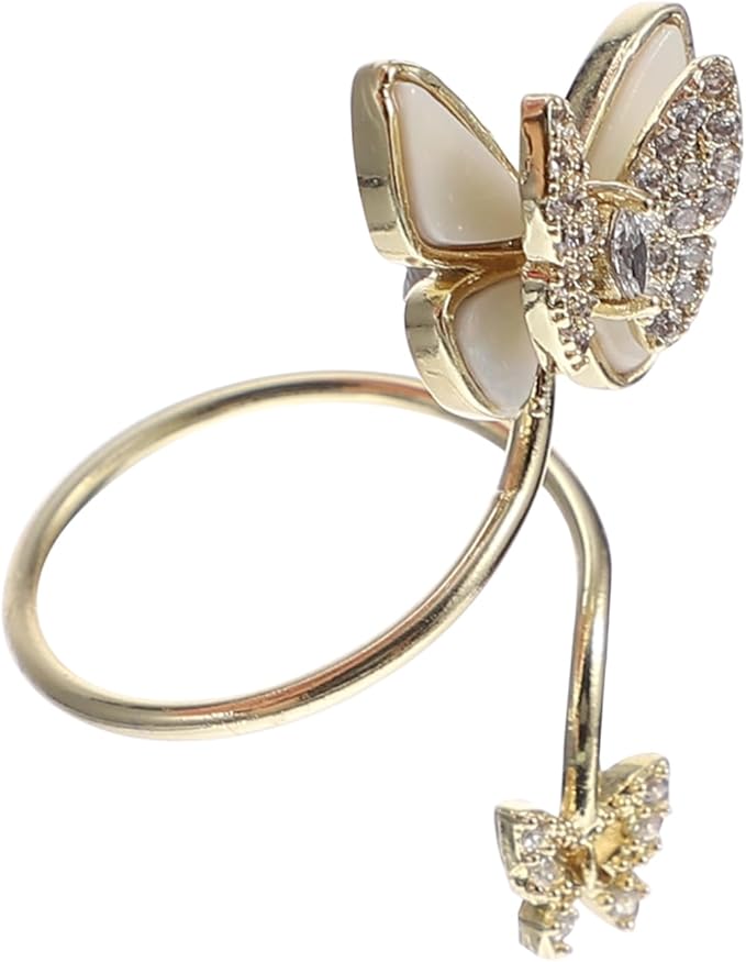Butterfly Ring Sterling Silver Nail Art Decoration with Rhinestones Adjustable Finger Nail Ring for Women Stylish Charm Jewelry for Parties Weddings and Daily Wear