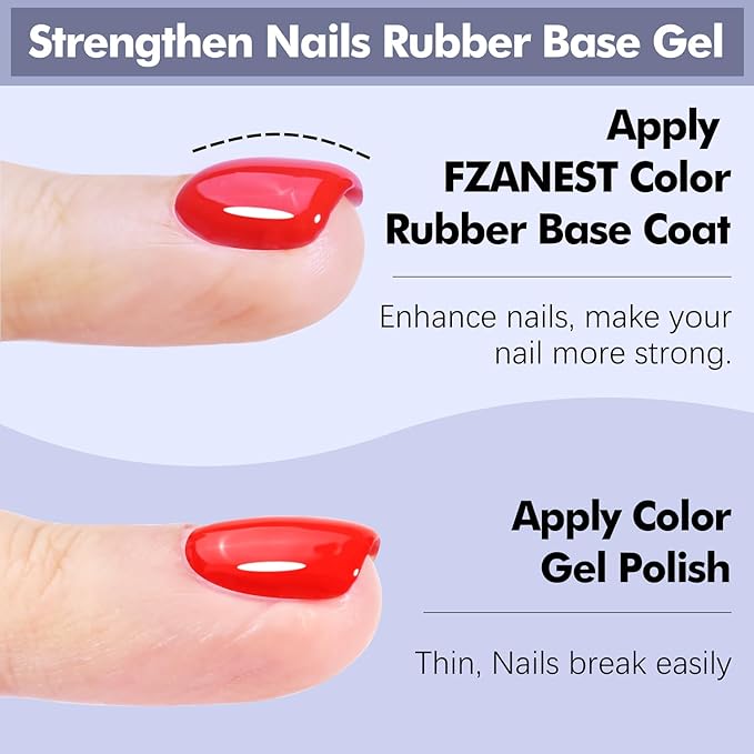FZANEST Red Gel Polish Rubber Builder Base Coat Nail Strengthen Extension Harder for Thin Fragile Nails