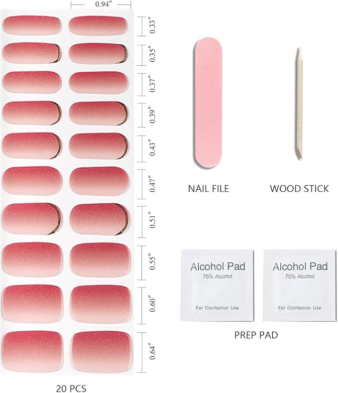 20pcs Semi Cured Gel Nail Strips Salon Quality DIY Wraps UV Light Required