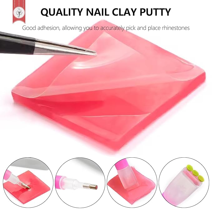 Rhinestone Picker Tool, 4Pcs Dual-head Dotting Tools with 20pcs Clay, Precision Jewelry Tweezers and Diamond Tray, Nail Art Pen for Pick Up Stone, Crystals, Gems, Charms, Diamond Painting