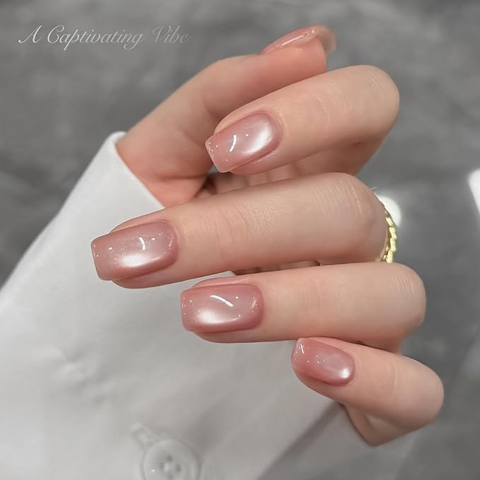 GAOY Sheer Nude Cat Eye Gel Nail Polish Set with Magnet, 6 Colors Jelly Pink Purple Gold Holographic Gel Polish, for Salon Manicure & Nail Art DIY at Home, Nude Nebula