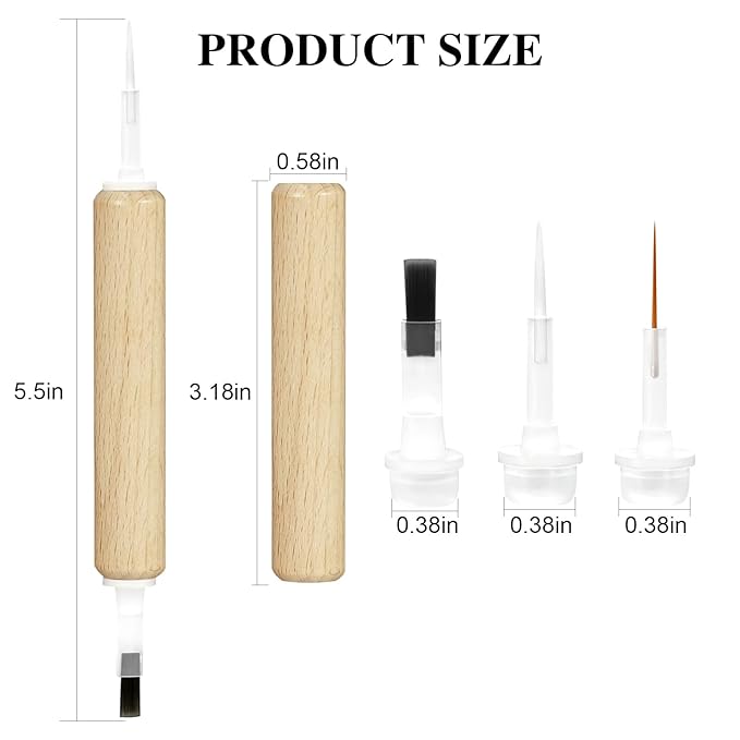 Replacement Nail Polish Brush Kit,Dual-Ended Professional Nail Art Brush for Dip Powder Base Coat,Nail Polish Acrylic Brush with 1Pcs Flat Brush & 1Pcs Pointed Brush and 1Pcs Liner Brush