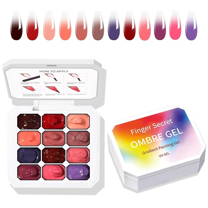Colorful Ombre Gel Set with 12 brilliant Colors with 100Pcs Nail Sponges & Grabbing Pen , Ombre Nail Polish Gand Eye-Catching for Women Salon Essential Nail Art Tool (c7)