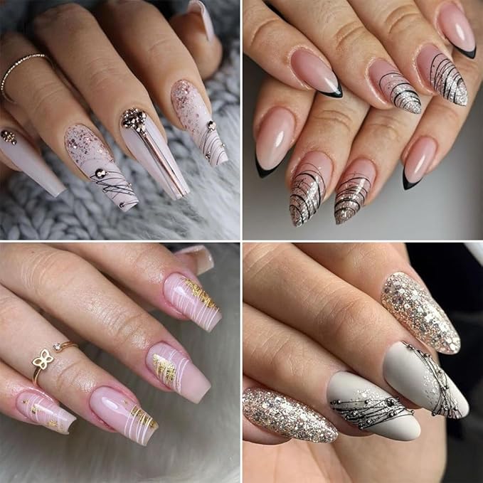 6 Colors Spider Gel Set, Elastic Drawing Spider Gel with Nail Art Brush, White Black Red Blue Gold Silver Paint Wire Drawing Gels Polish Manicure DIY Nail Designs