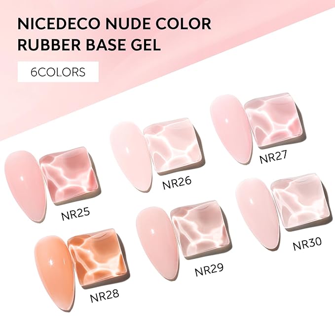Nicedeco Hema Free Rubber Base Gel Polish for Nails 6 Pcs Cruelty Free Vegan Rubber Gel Nail Strengthener Nude Pink Nail Gel Polish Set 37